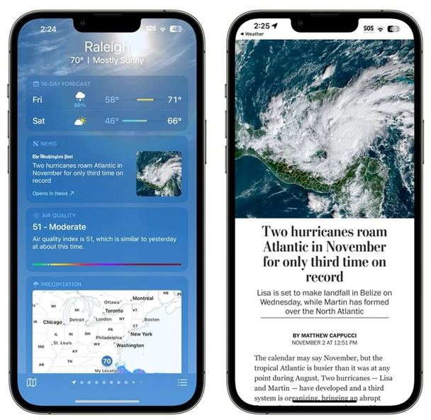吉水苹果14维修分享iPhone 14手机如何看天气时顺带看新闻 