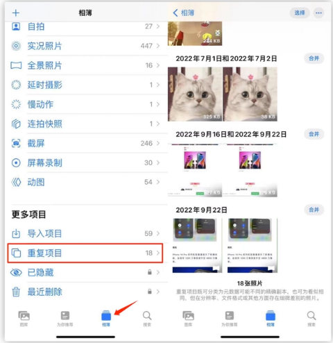 吉水苹果手机维修分享iOS 16 中相册重复项目功能使用方法 